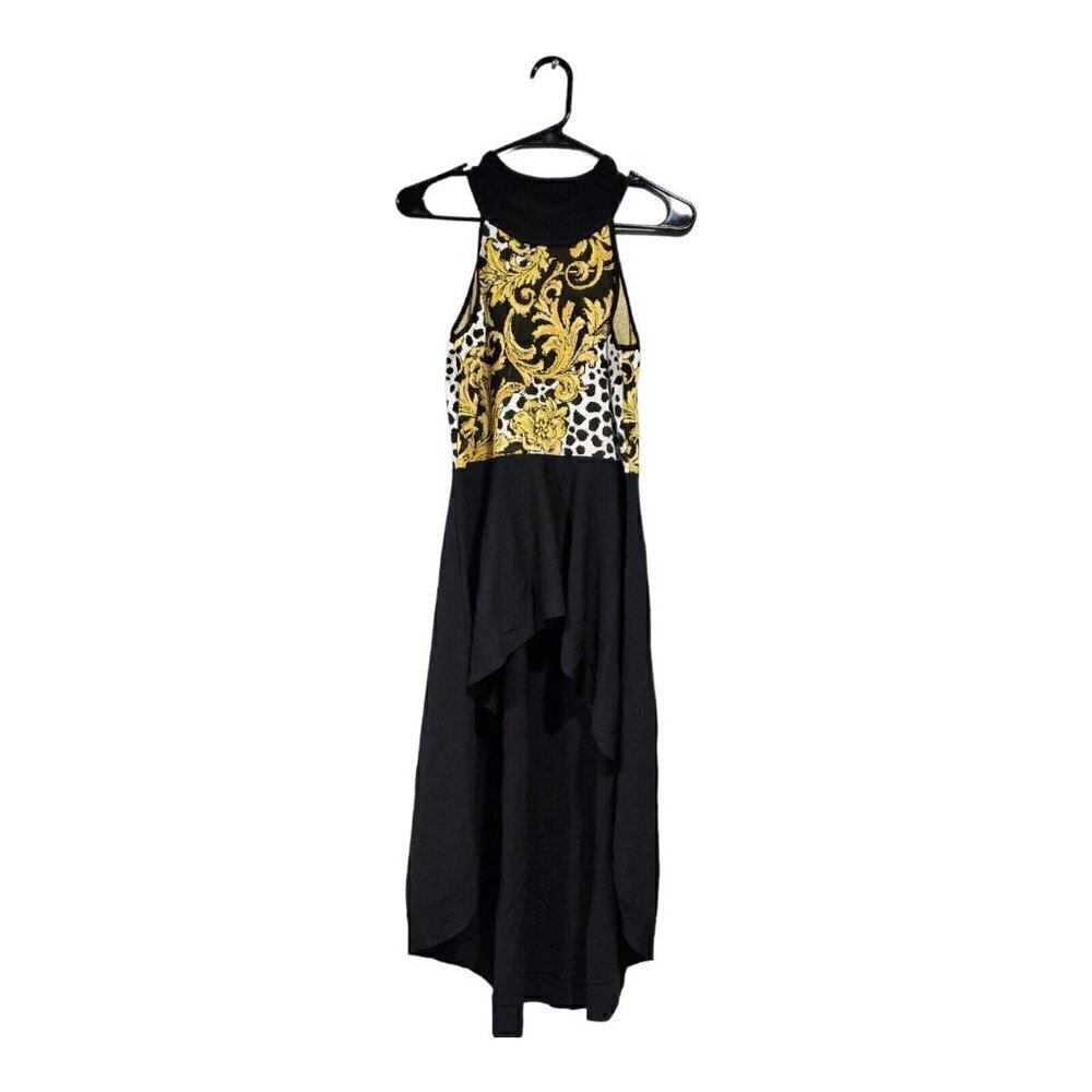 NY&C 7th Ave Design Studio Women's Yellow Black High-Low Knit Halter Dre…